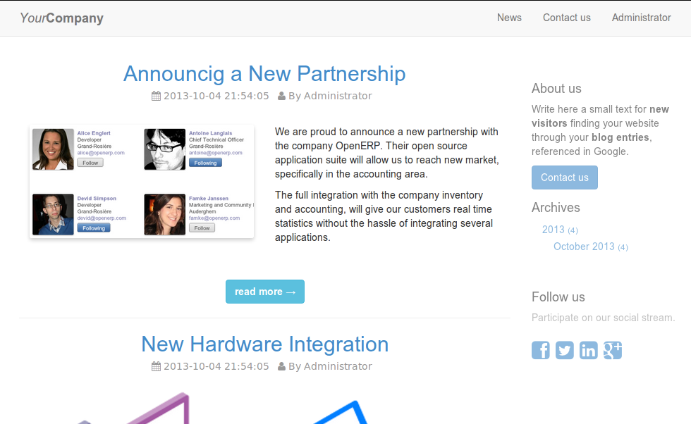 Odoo image and text block